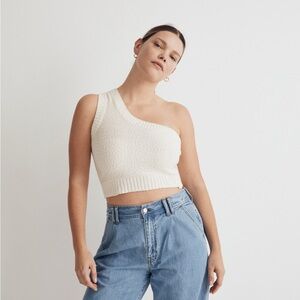 Madewell Textural-Knit One-Shoulder Sweater Tank in Antique Cream